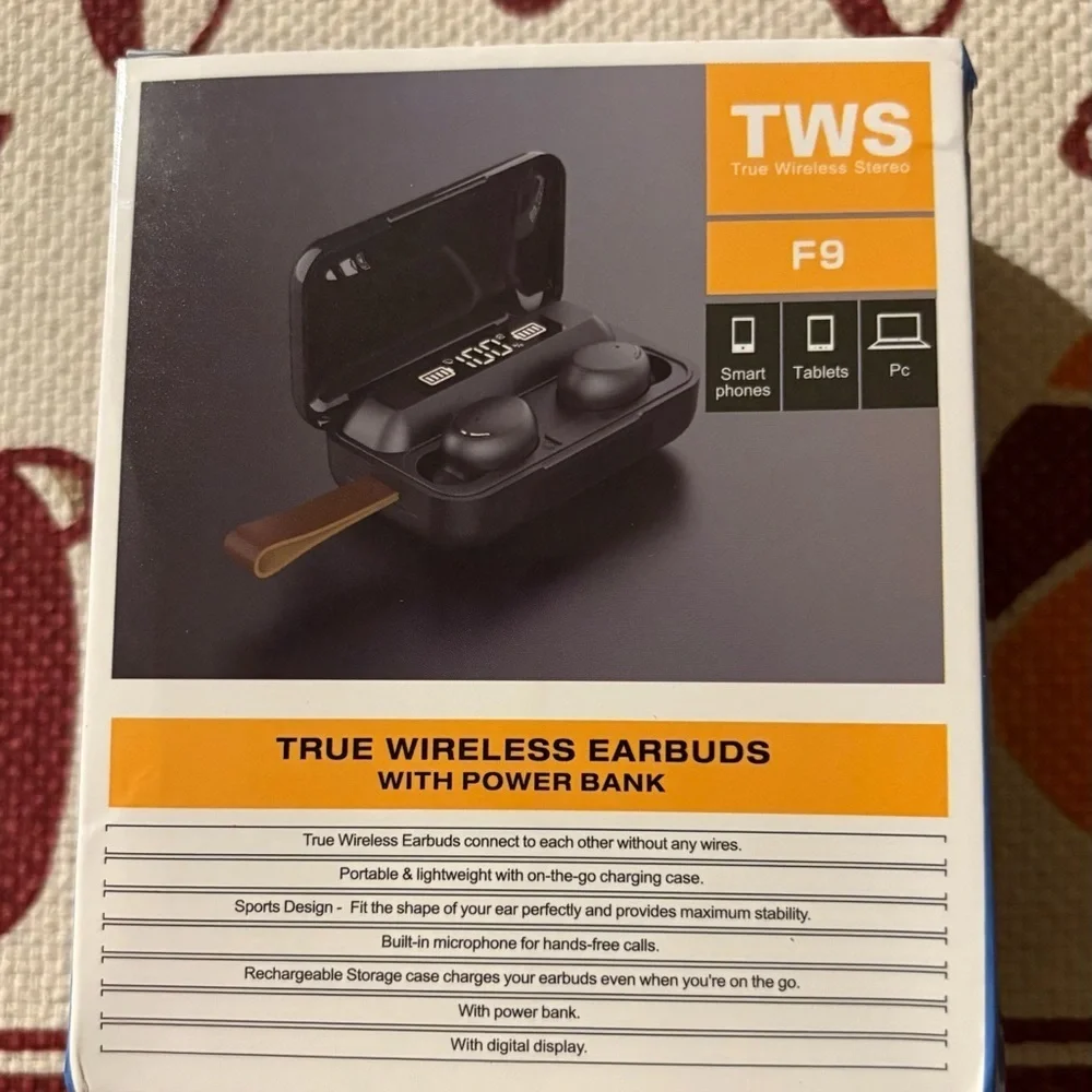 TWS F9 Black True Wireless Earbuds with Power Bank